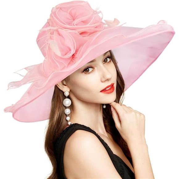 Derby Hats for Women 2023 with Headband Hairpin E3609-pink